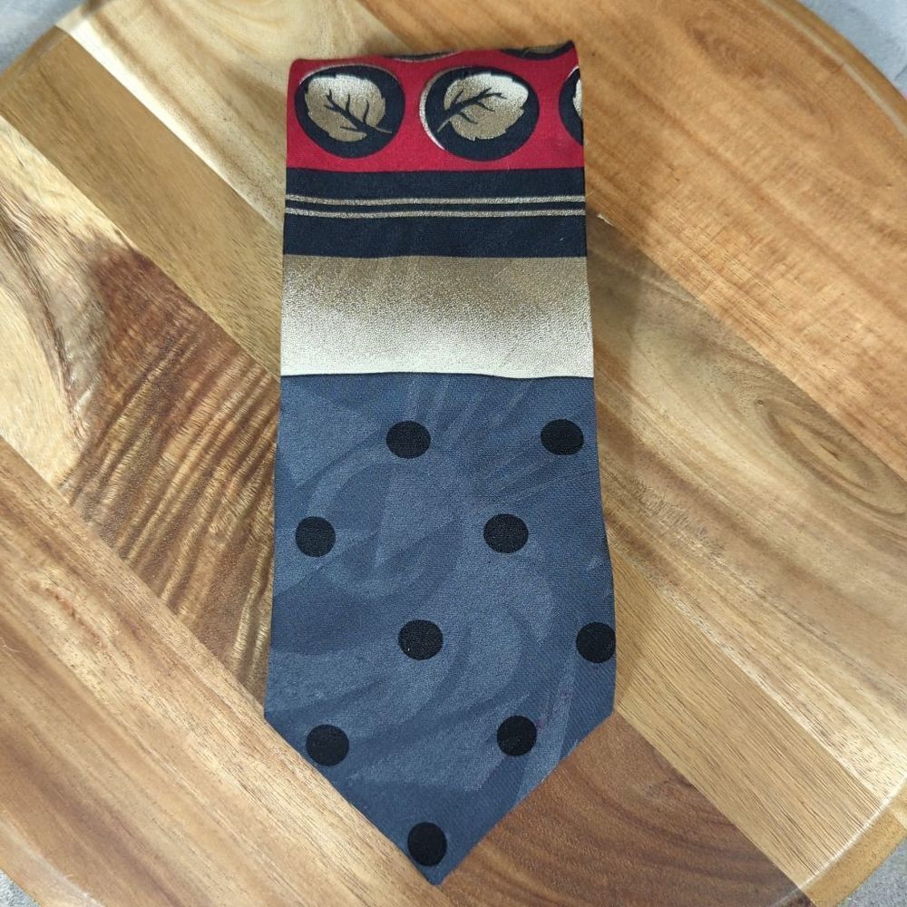 Pietro di Como Mens All Silk Custom Made Tie Red Gold Blue Polka Dot Leaf Stripe